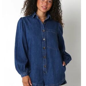 Olivaceous Denim Button-Up Women's Romper